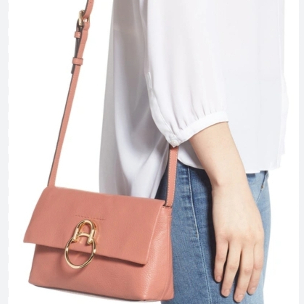 Vince Camuto Pink Leather Foldover Handbag with Double Straps